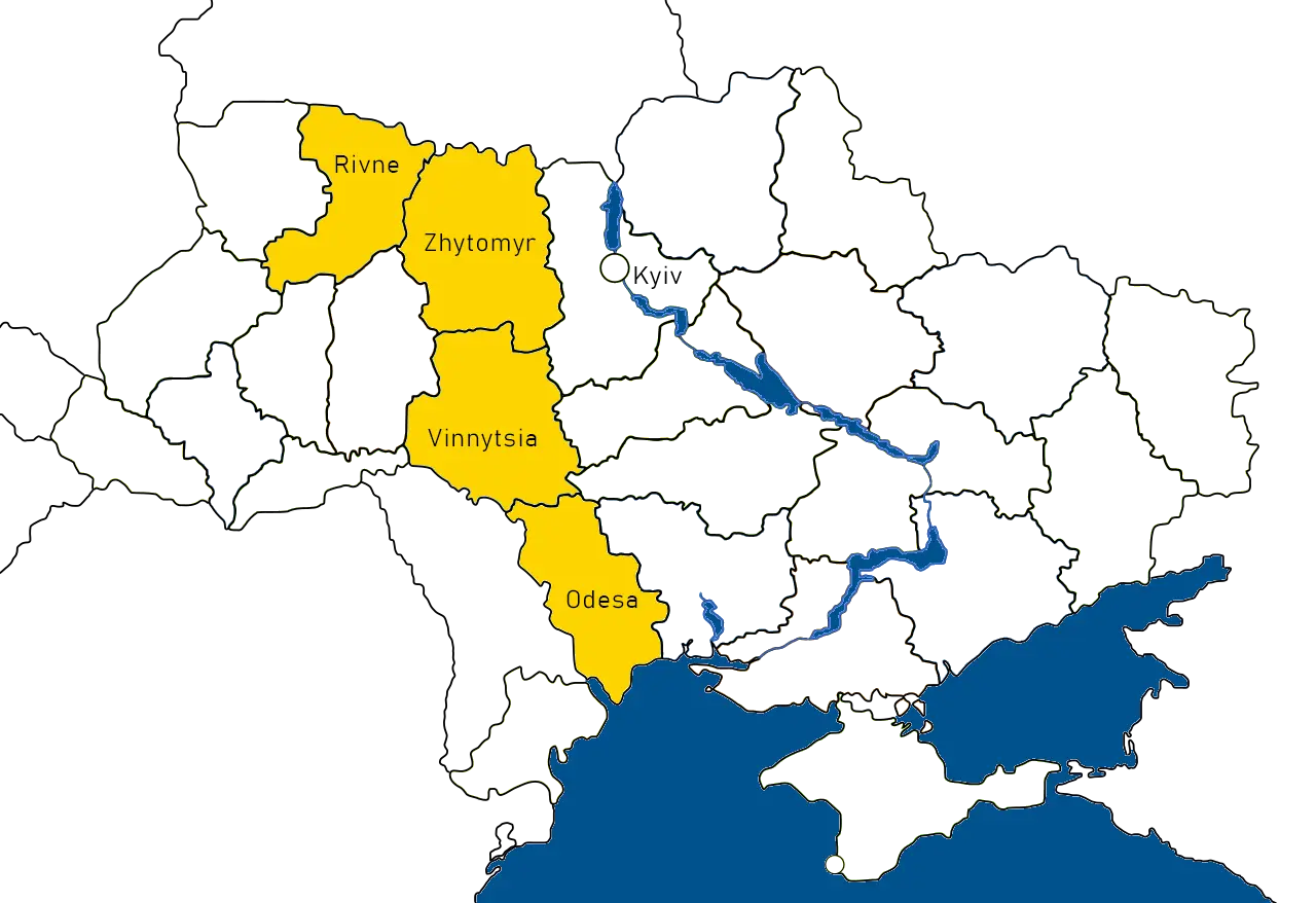 Map of ukrainian oblasts part of the MERIT Miscanthus project